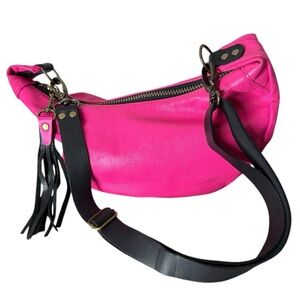 PIP ROBINS Rare Hot Pink Leather Mini Juno Bag Hobo Crossbody Tassel *Flaw